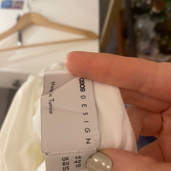 ASOS asymmetric puff sleeve knot tuck midi dress in ivory - Picture 6 of 8